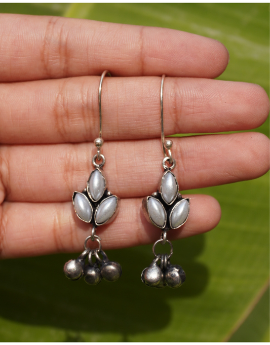 Boho Dangle Hook Earrings with Pearl Leaf Design