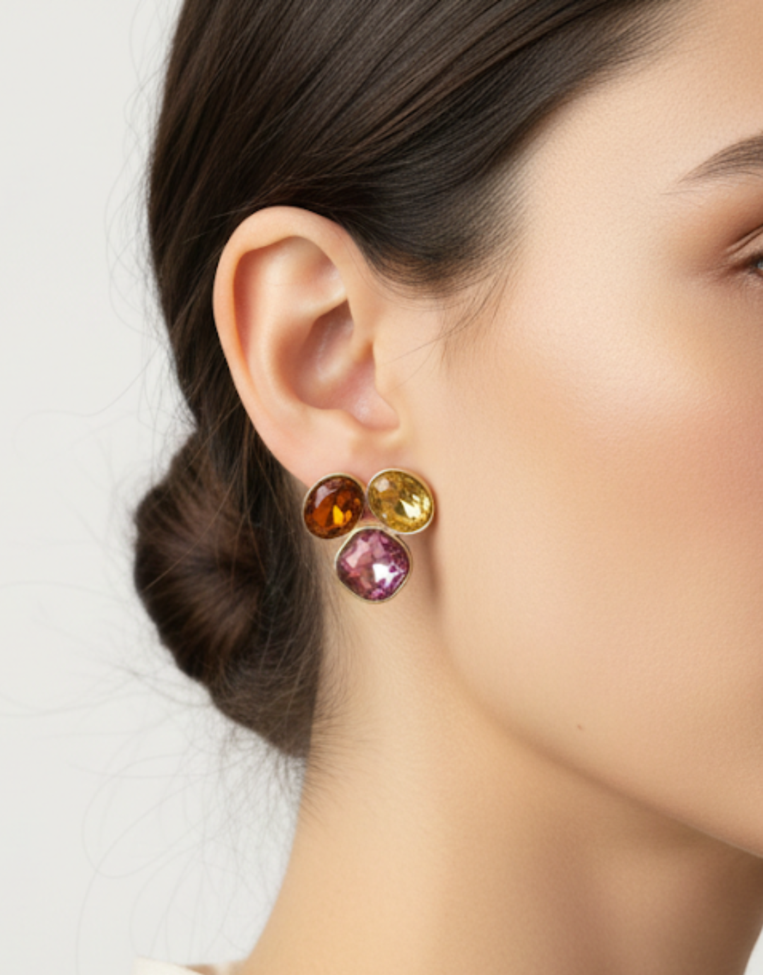 Trio Gemstone Cluster Stud Earrings in Autumn Tones