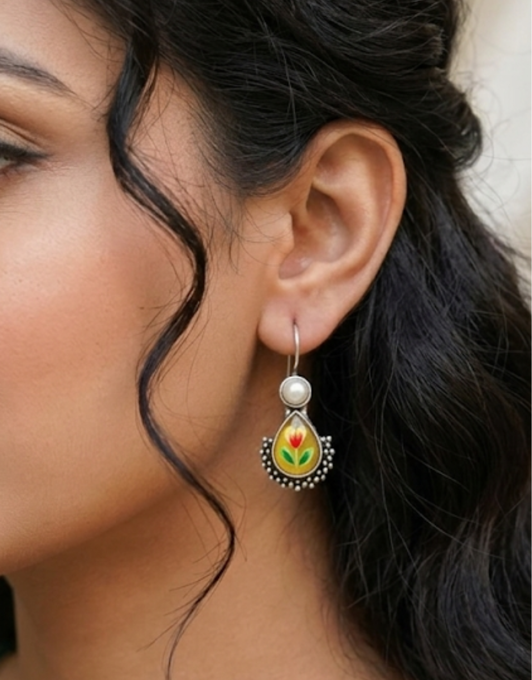 Vintage-Inspired Floral Hand-Painted Teardrop Earrings