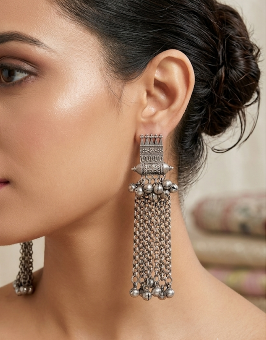 Tribal Statement Earrings in Oxidized Silver