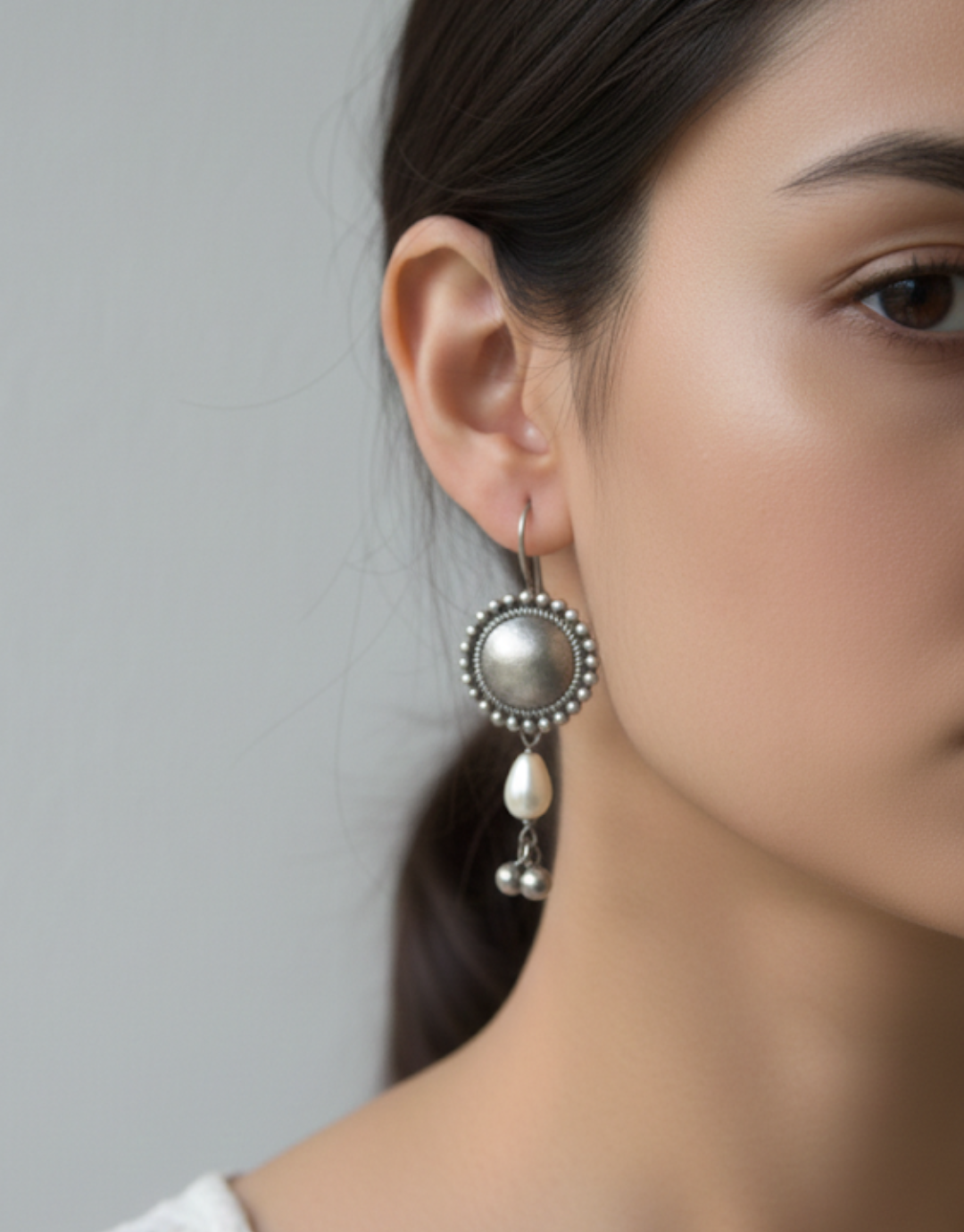 Medallion Earrings with Pearl Drop & Dangle Accents