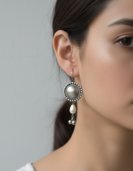 Medallion Earrings with Pearl Drop & Dangle Accents