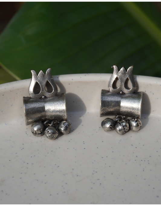 Oxidised Trishul & Ghungroo Stud Earrings for Women