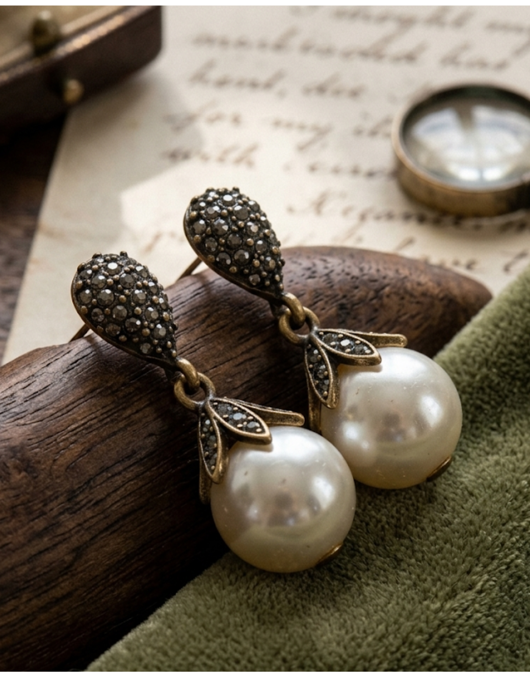 Vintage Luster Pearl & Pavé-Crystal Drop Earrings
