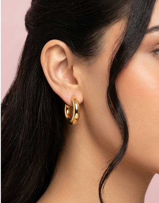 Chunky Golden Hoop Earrings – Premium Thick C-Shape Statement Huggies