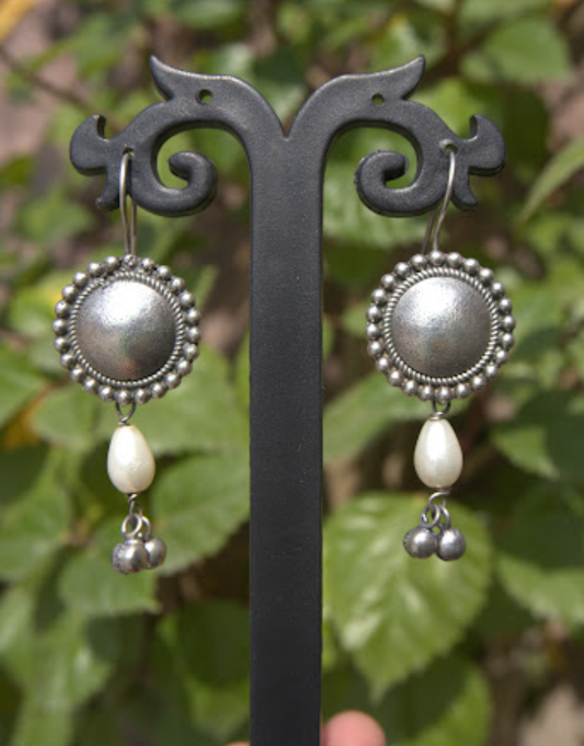Medallion Earrings with Pearl Drop & Dangle Accents