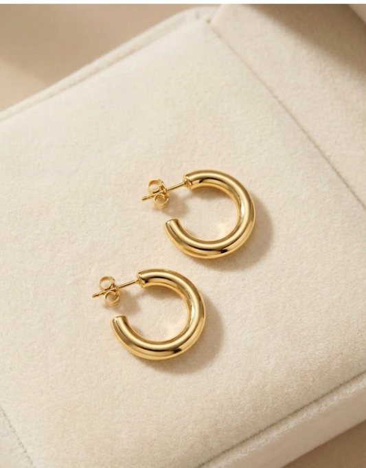 Chunky Golden Hoop Earrings – Premium Thick C-Shape Statement Huggies