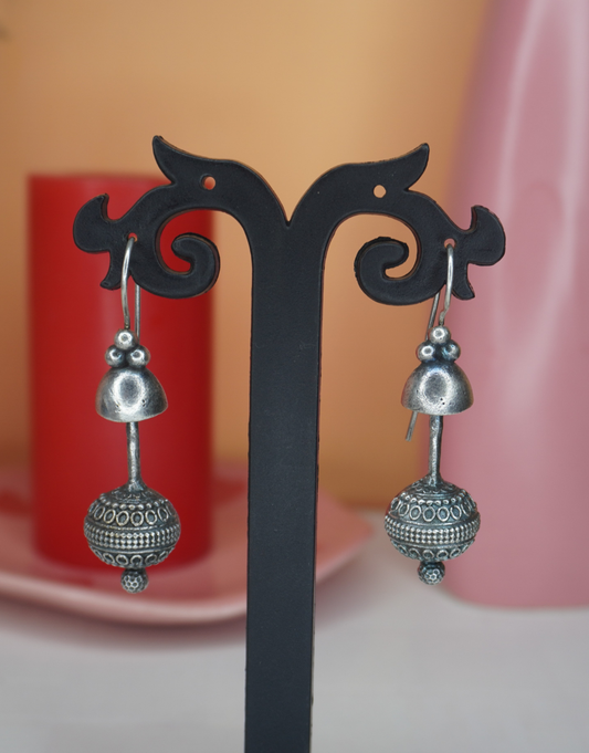 Jhumka-Inspired Globe Dangles | Oxidized Silver Drop Earrings