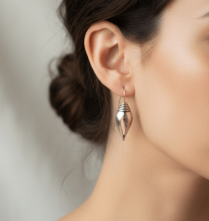 Oxidized Silver Shell Drop Earrings