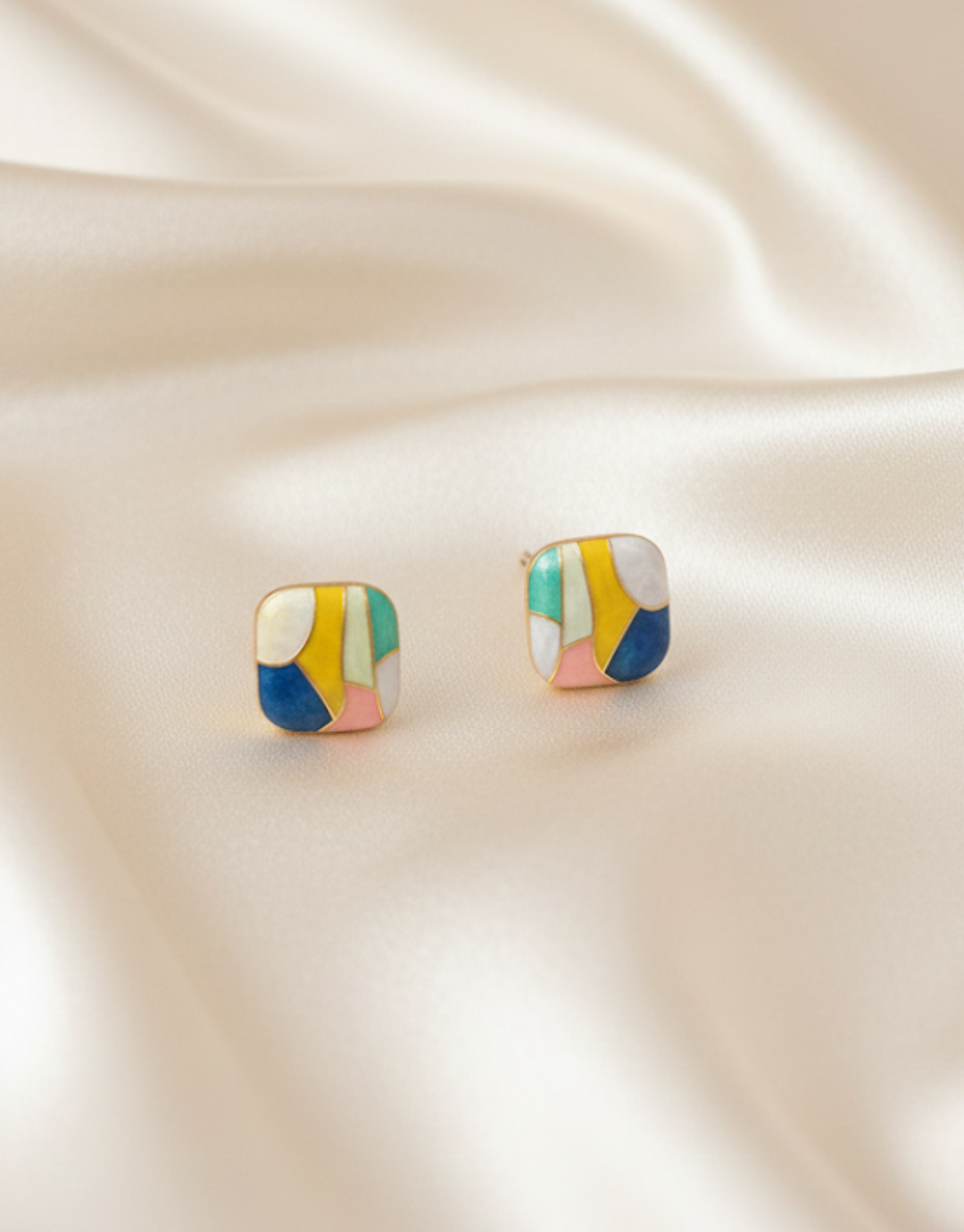 Color-Block Geometric Studs – Multi-Color Enamel Jewelry