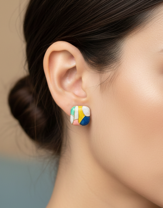 Color-Block Geometric Studs – Multi-Color Enamel Jewelry