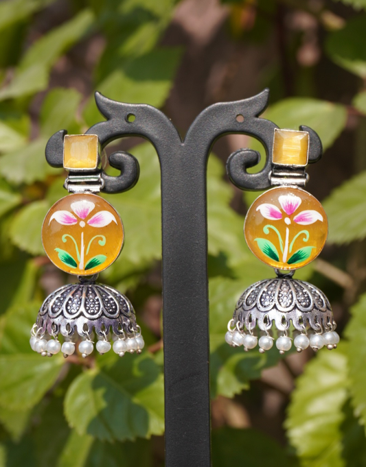 Painted Floral Jhumka Earrings