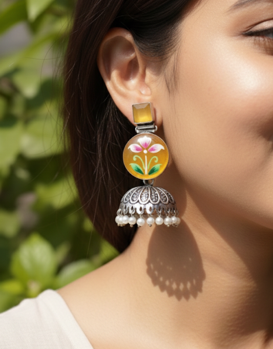 Painted Floral Jhumka Earrings
