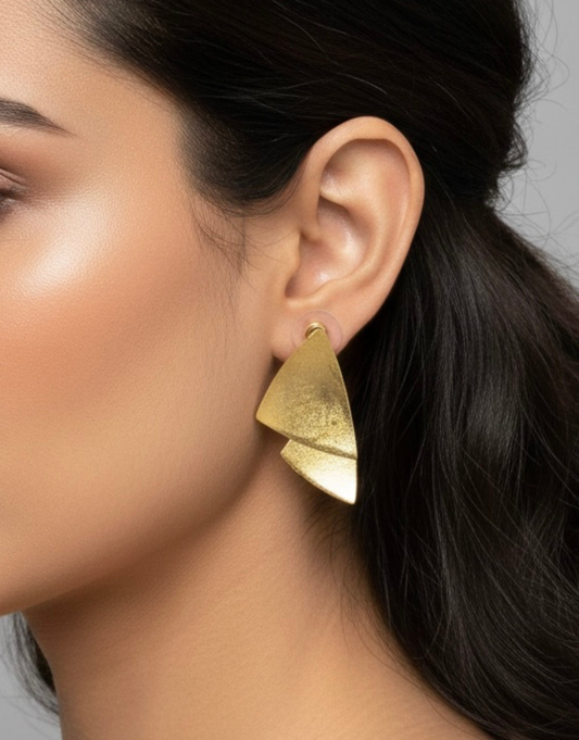 Prism Fold Brass Earring – Sleek Asymmetrical Geometric Post