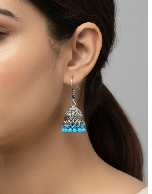 Bohemian Sky Blue Beaded Jhumka