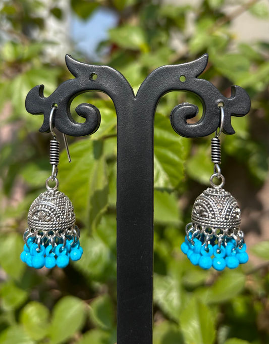 Bohemian Sky Blue Beaded Jhumka