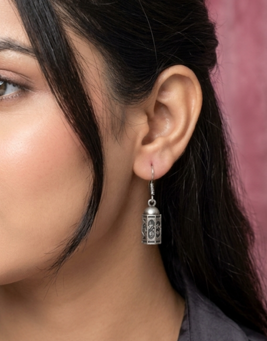 Oxidized Silver Cage Earrings – Intricate Floral & Peace Sign Dangles