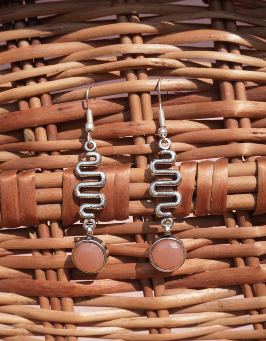 Serpentine Swirl & Peach Moonstone Drop Earrings