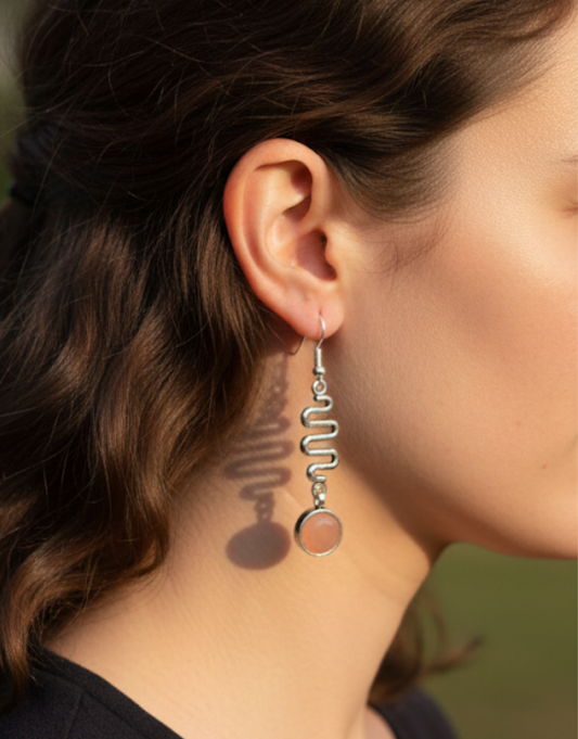 Serpentine Swirl & Peach Moonstone Drop Earrings