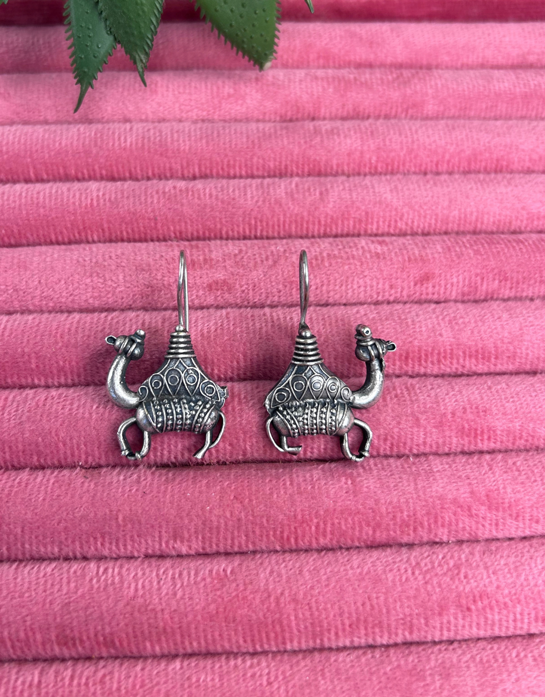 Oxidized Silver Camel Motif Drop Earrings | Tribal Ethnic Dangle Earrings