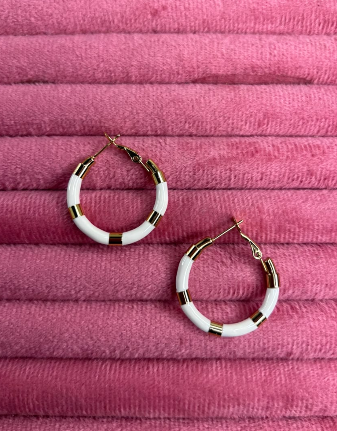 Modern Two-Tone Enamel Hoop Earrings in White & Gold