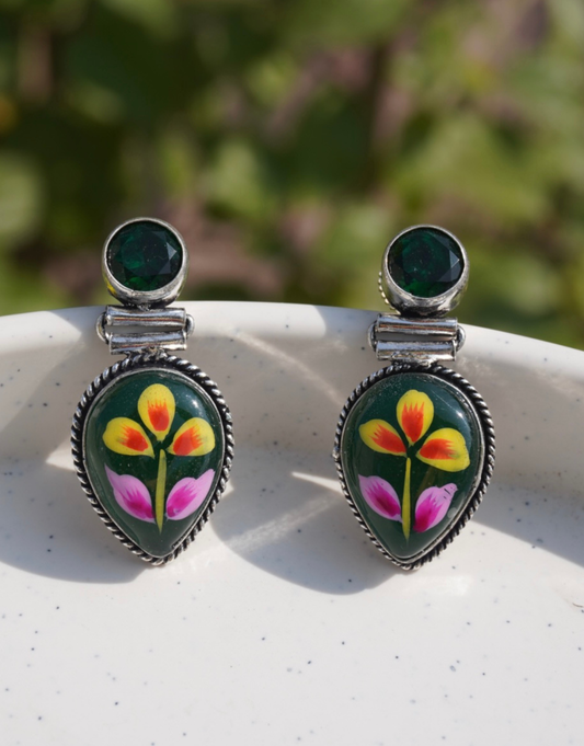 Painted Floral Teardrop Earring