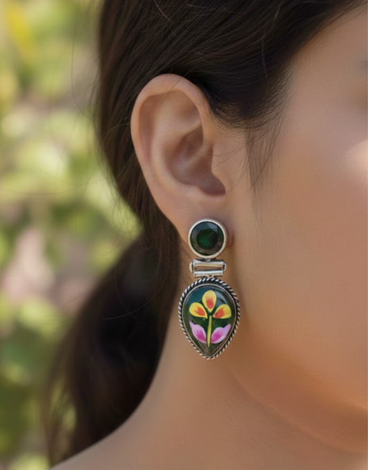 Painted Floral Teardrop Earring