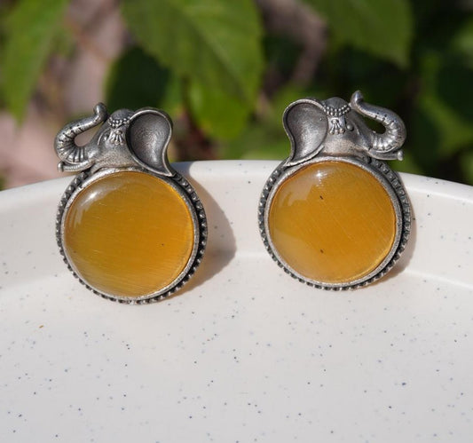 Amber & Sterling Silver Statement Earrings
