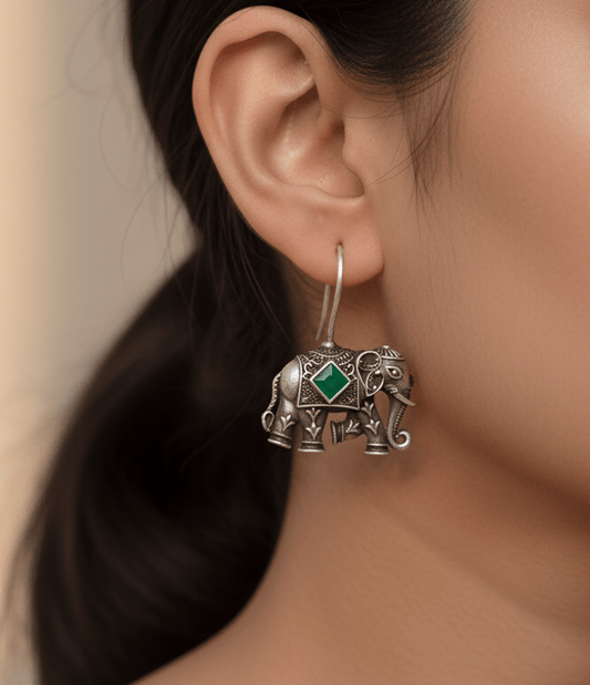 Antique Oxidised Elephant Earrings