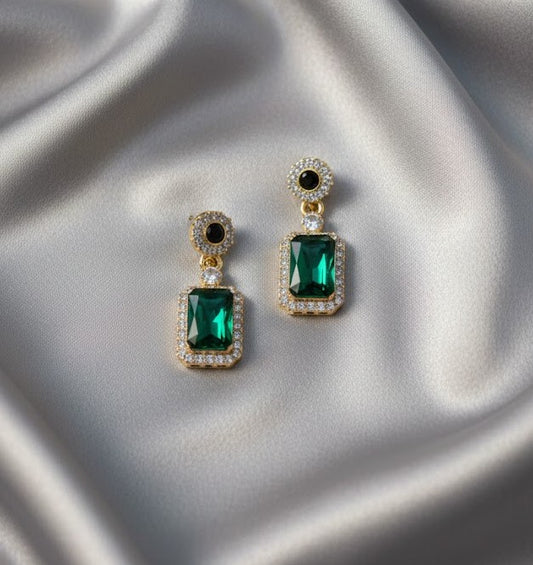 Regal Emerald-Cut Drop Earrings | Vintage-Inspired Statement Jewelry with Pavé Crystal Halo