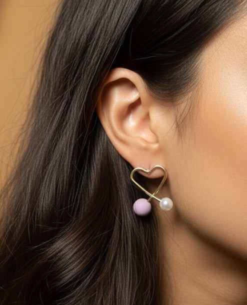 loating Heart Pearl Drop Earrings