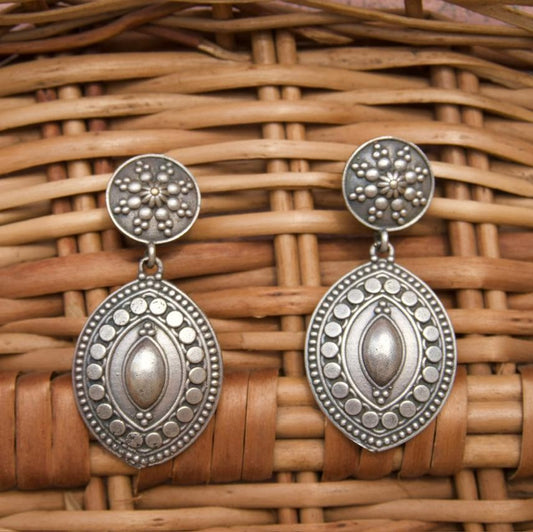 German Silver Oval Drop Earrings