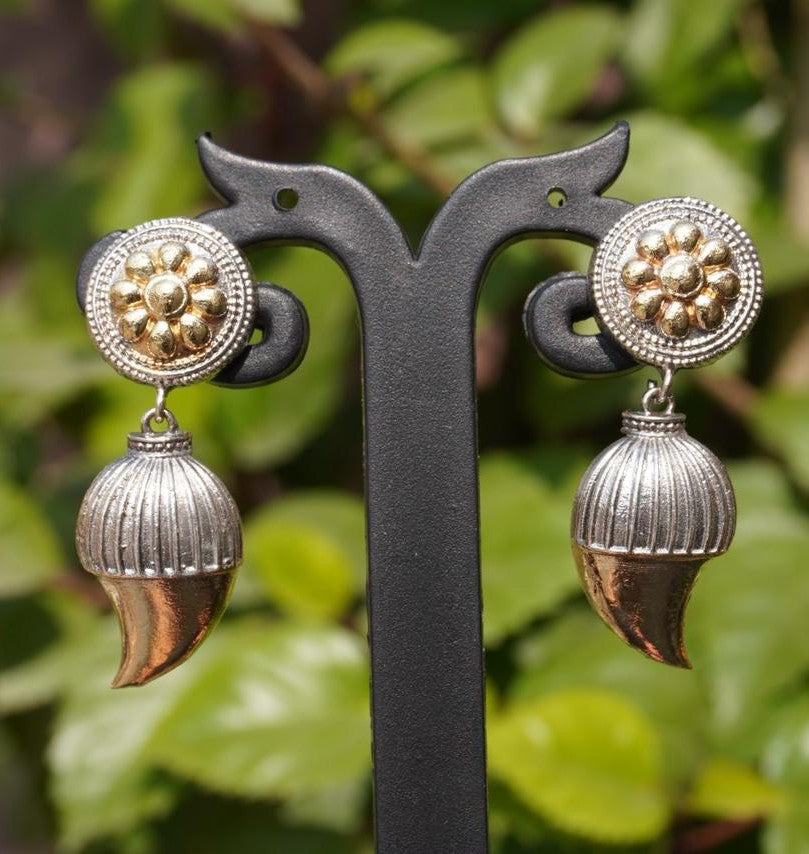Contemporary Dome Drop Earrings in Oxidized Finish