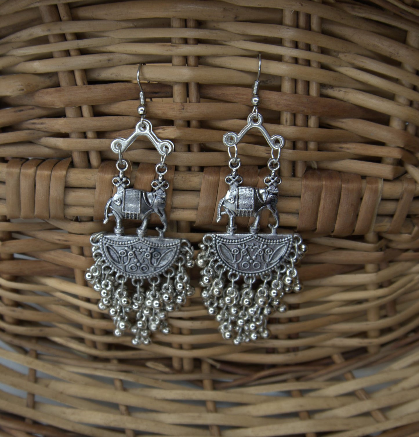 Oxidised Elephant Design Dangle Earrings