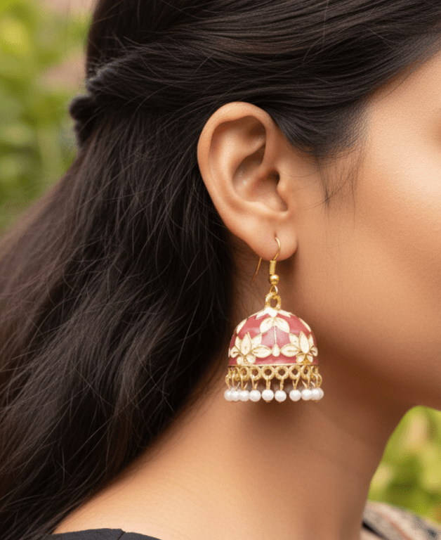 Dangle Earrings with Colorful Dots and Ghungroo Tassels
