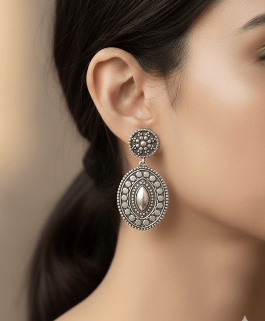 German Silver Oval Drop Earrings