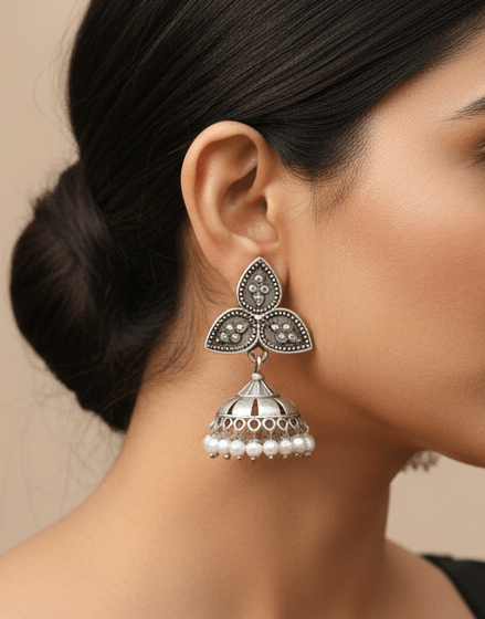 Jhumka Earrings with Faux Pearls