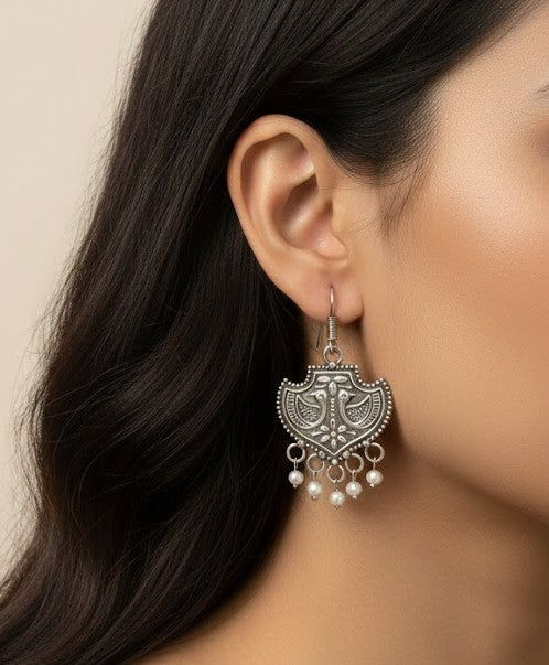 Elegant Oxidized Jhumka with Pearl Drops