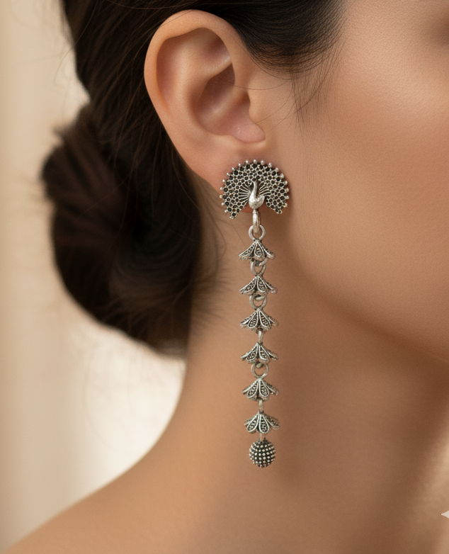 Oxidised Silver Lotus Cascade Earrings
