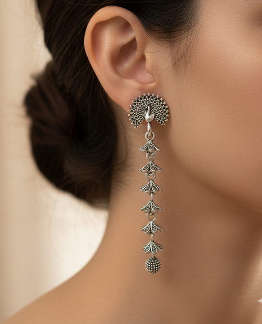 Oxidised Silver Lotus Cascade Earrings