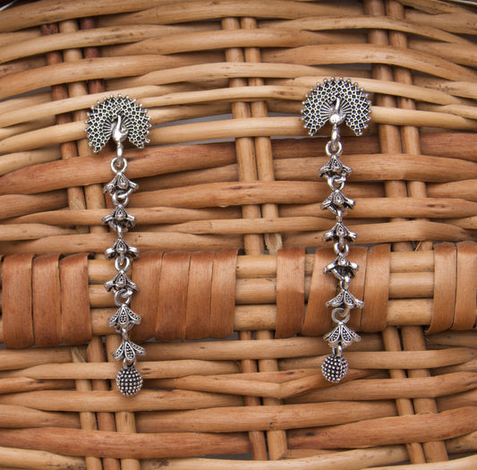 Oxidised Silver Lotus Cascade Earrings