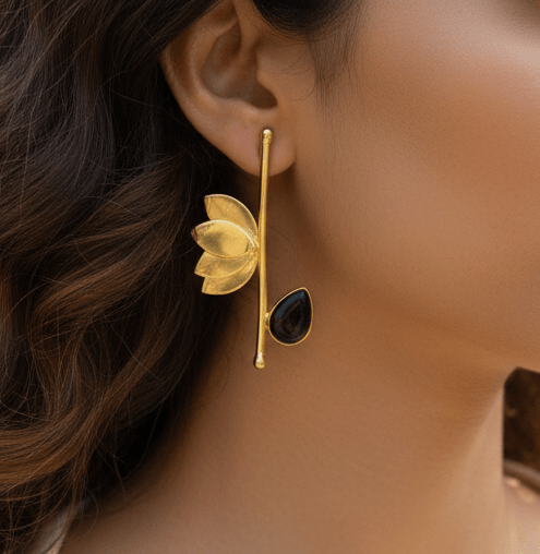 Artisan Crafted Golden Lotus Dangler Earrings