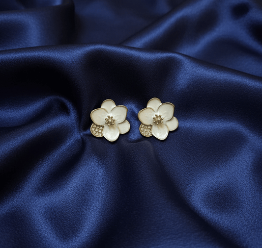 Elegant White Floral Stud Earrings
