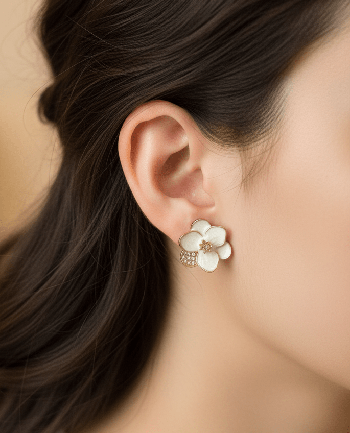 Elegant White Floral Stud Earrings