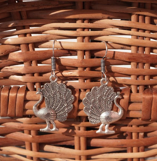 Intricate Oxidized Peacock Jhumka/Dangler Earrings
