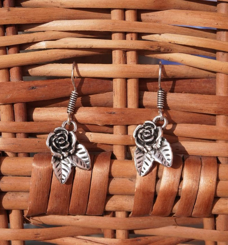 Sterling Silver Rose Drop Earrings | Premium Botanical Charm Dangles