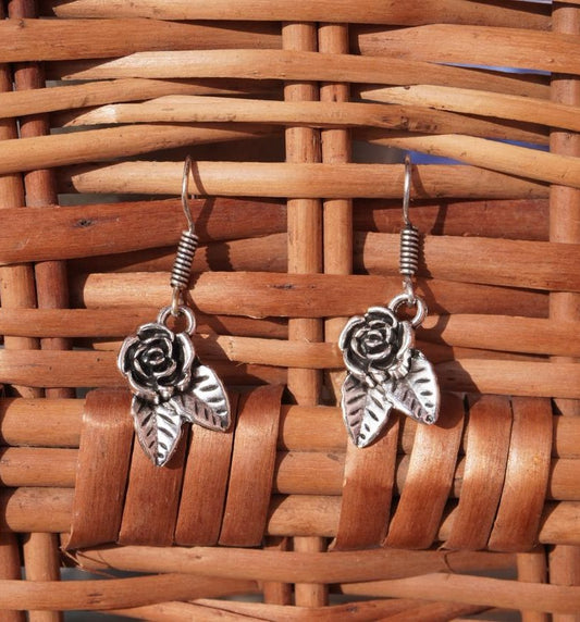 Sterling Silver Rose Drop Earrings | Premium Botanical Charm Dangles
