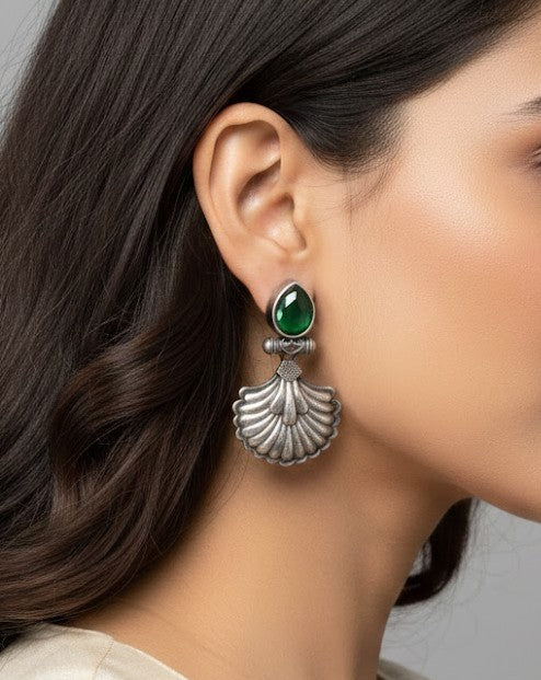 Artisan Sterling Silver Sea Shell Jhumka Earrings.