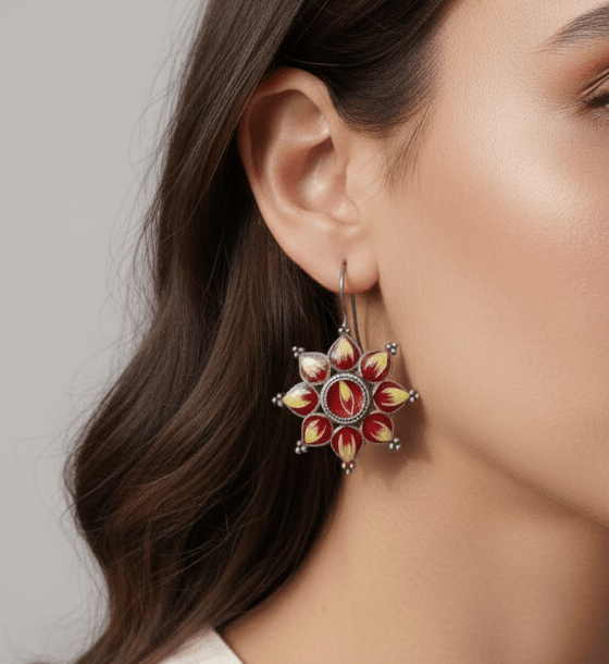 Crimson & Marigold Floral Chandelier Earrings