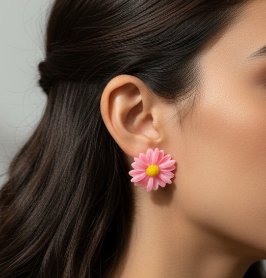 Pastel Flora Studs | Soft Pink & Gold Daisy Earrings